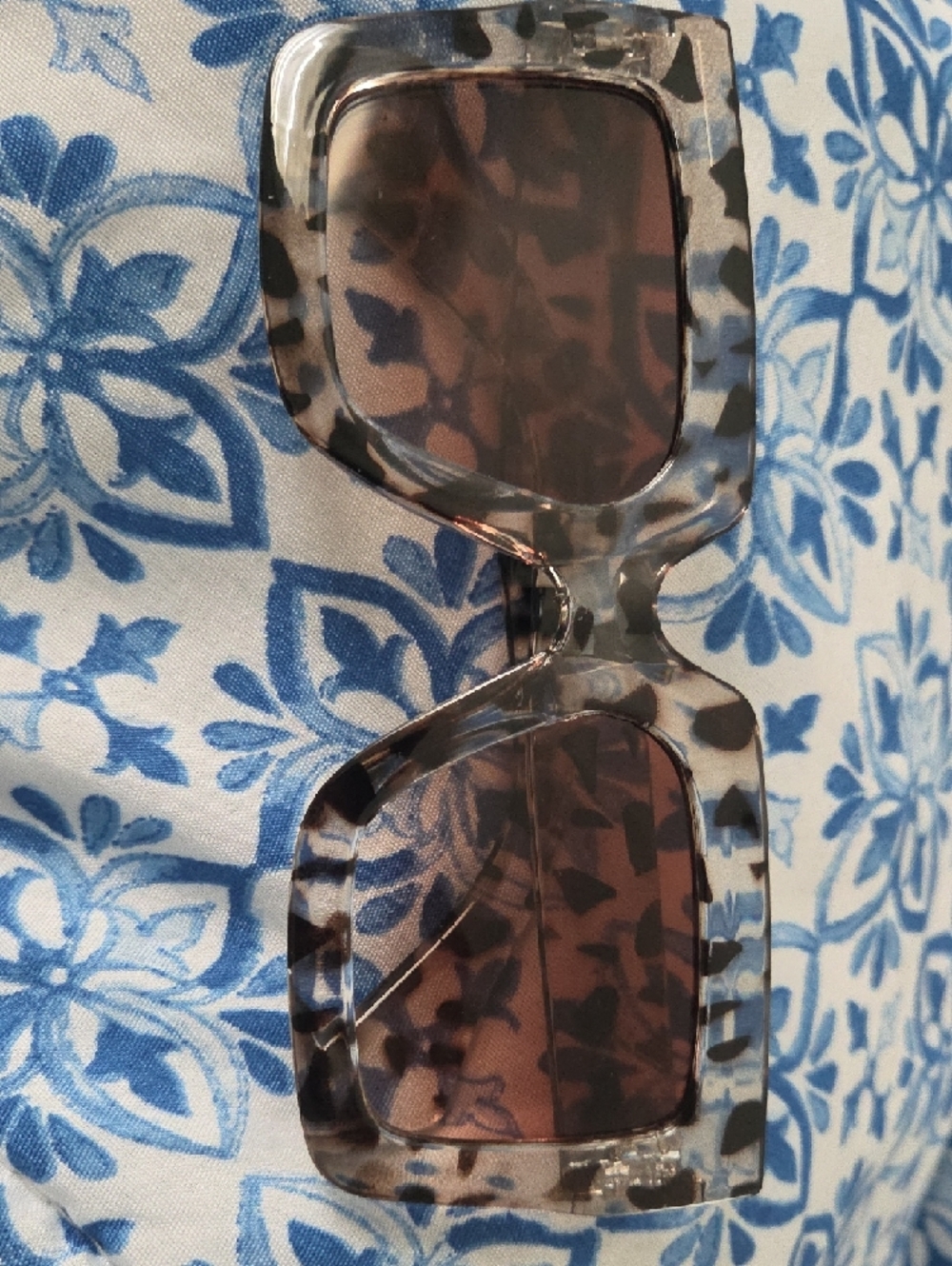 Clear Gray Tortoiseshell Square Sunglasses with Brown Lenses - Picture 2 of 2